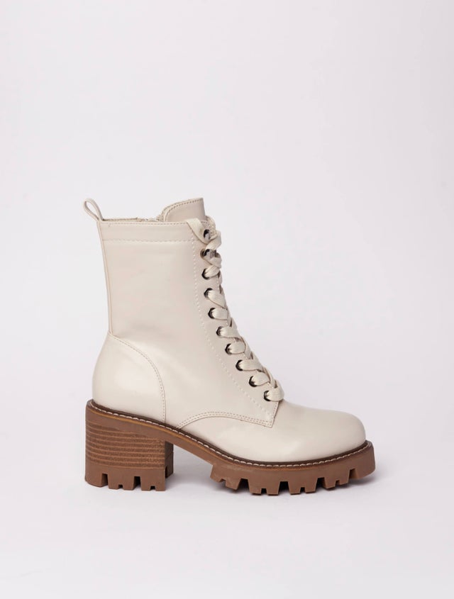Margaret Lace Up Combat Boot in Ivory